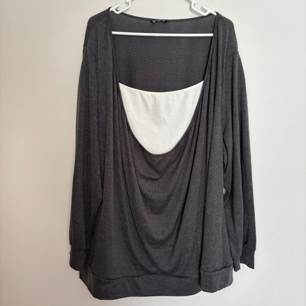 BLOOMCHIC Layered Long Sleeve Sweater Womens 26 Gray White Stretch Knit Plus